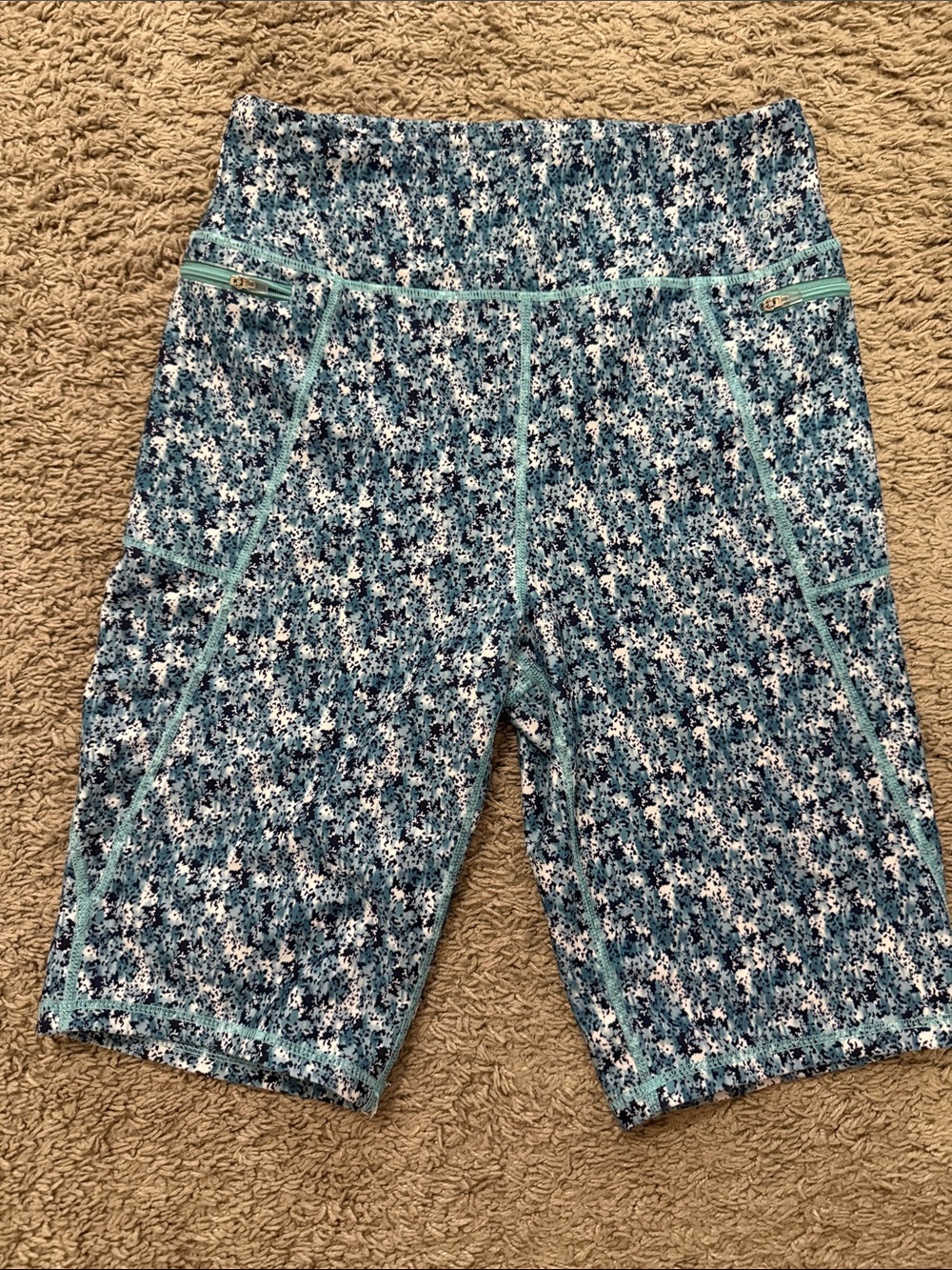 Jones New York Blue Patterned Bike Shorts with Teal Trim